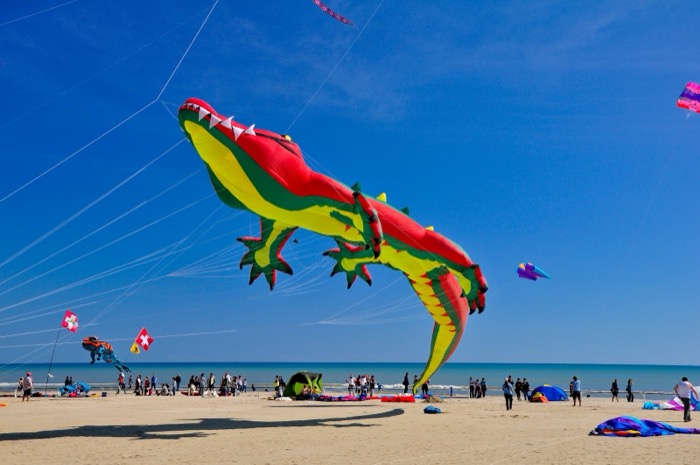 Aquiloni colorati in volo sulla spiaggia
